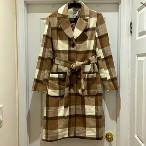 CYRUS Brown, Tan, Ivory Plaid Belted Coat